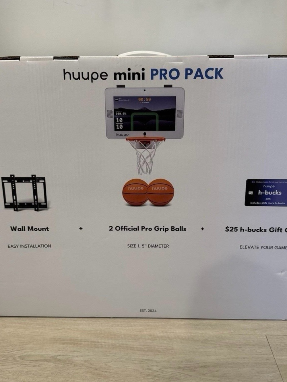 Huupe Mini Pro Pack Indoor Basketball Set - White Backboard with Orange Balls